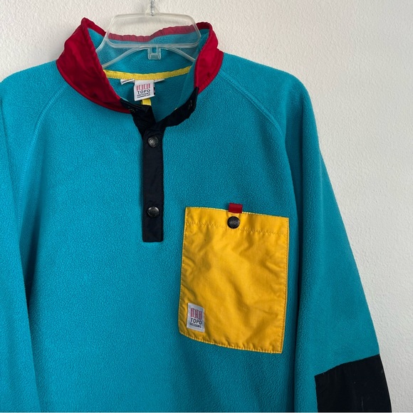 Topo Design Half Button Snap Pocket Fleece Pullover - Picture 2 of 6